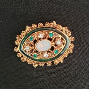 Vintage Florenza Moonstone And Enamal Brooch